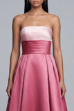 Vestido de Cerimónia Comprido Rosa Sem Alças e Linha A