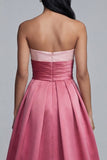 Vestido de Cerimónia Comprido Rosa Sem Alças e Linha A