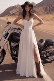 Vestido de Noiva Comprido e Evasé em Chiffon Marfim Sem Alças