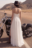 Vestido de Noiva Comprido e Evasé em Chiffon Marfim Sem Alças