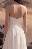 Vestido de Noiva Comprido e Evasé em Chiffon Marfim Sem Alças