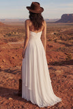 Vestido de Noiva Simples Sem Alças em Marfim Linha A Long Beach com Fenda