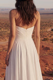 Vestido de Noiva Simples Sem Alças em Marfim Linha A Long Beach com Fenda