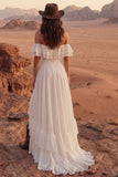 Vestido de Noiva Maxi Beach de Linha A em Marfim com Folhos