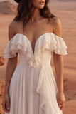 Vestido de Noiva Maxi Beach de Linha A em Marfim com Folhos