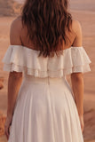 Vestido de Noiva Maxi Beach de Linha A em Marfim com Folhos
