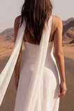 Alças finas em marfim A linha Long Beach Bridal Dress com Fenda