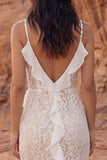 Vestido de Noiva Boémio Longo em Forma Floral Marfim com Folhos