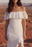 Vestido de Noiva Boémio Longo de Sereia em Marfim Floral com Folhos