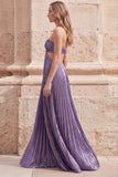 Vestido longo de baile de finalistas roxo com caber em linha A, oco e oco