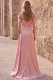 Vestido de Baile Longo de Cetim Franzido Rosa Linha A
