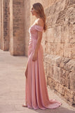 Vestido de Baile Longo de Cetim Franzido Rosa Linha A