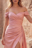 Vestido de Baile Longo de Cetim Franzido Rosa Linha A