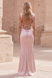 Vestido Comprido de Baile de Cetim com Alças Finas de Sereia Rosa