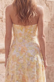 Vestido Amarelo Linha-A Coração Midi Floral com Aplicações para Convidada de Casamento