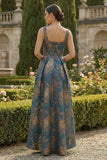 Vestido de Cerimónia Assimétrico Azul Pavão Linha Quadrada