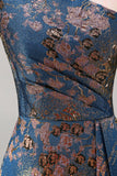 Vestido de Cerimónia Comprido Um Ombro Azul Pavão
