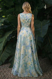 Vestido de Cerimónia Longo Longo Floral Verde Verde A Line Barco