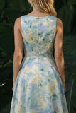 Vestido de Cerimónia Longo Longo Floral Verde Verde A Line Barco