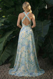Vestido de Cerimónia Floral High-Low Verde Linha A