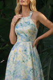 Vestido de Cerimónia Floral High-Low Verde Linha A