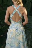 Vestido de Cerimónia Floral High-Low Verde Linha A