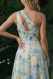 Verde Claro Linha A Corte Longo Vestido de Cerimónia Floral com Fenda
