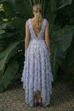 Vestido de Cerimónia A Sem Costas Floral Púrpura Claro Assimétrico