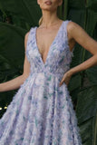 Vestido de Cerimónia A Sem Costas Floral Púrpura Claro Assimétrico
