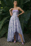 Vestido formal floral Asymmetrical A Line Purple Light Strapless Strapless