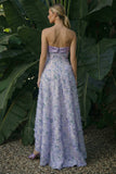 Vestido formal floral Asymmetrical A Line Purple Light Strapless Strapless