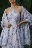 Vestido formal sem costas sem costas em A roxo claro, longa floral