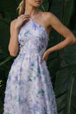 Vestido formal sem costas sem costas em A roxo claro, longa floral