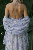 Vestido formal sem costas sem costas em A roxo claro, longa floral