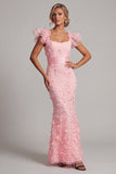 Blush Sereia Mangas Folhadas Vestido Longo de Mãe da Noiva com Flores 3D