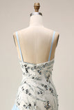 Vestido da Mãe da Noiva com Lantejoulas Azul Claro e Babados