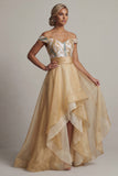 Vestido de Mãe da Noiva com Lantejoulas de Champanhe Ombro a Ombro