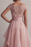 Vestido de Mãe da Noiva com Decote Bateau com Lantejoulas