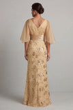 Vestido de Mãe da Noiva de Meia Mangas com Champanhe de Sereia