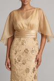 Vestido de Mãe da Noiva de Meia Mangas com Champanhe de Sereia