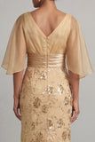 Vestido de Mãe da Noiva de Meia Mangas com Champanhe de Sereia
