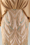 Vestido de Sereia Champanhe de Lantejoulas com Mangas Altas