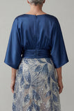 Mangas 3/4 de lantejoulas azul-marinho A Line Mother of the Bride Dress