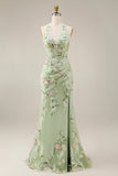 Vestido de baile de finalistas Dusty Sage Halter transparente com bainha e bordado longo, vestido de baile