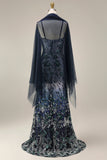 Vestido longo de finalista com bordado floral ombré e lantejoulas
