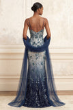 Vestido longo de finalista com bordado floral ombré e lantejoulas