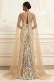 Vestido de noite comprido com lantejoulas de champanhe com lantejoulas