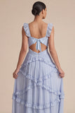 Vestido Midi de Convidados de Noiva Azul Claro Linha A