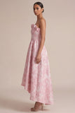Vestido de Convidado de Casamento Midi Floral Pink Strapless A Line