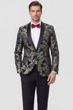 Fatos de Baile de Baile Jacquard pretos de 2 peças com lapela de um botão